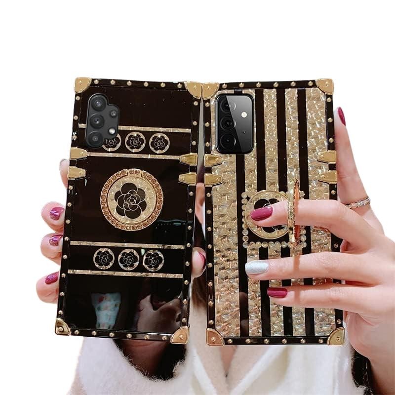 Luxury soft phone back cover case with golden ghost flower ring for the iPhone, compatible model 14 Pro (Back Case Cover for smartphone)