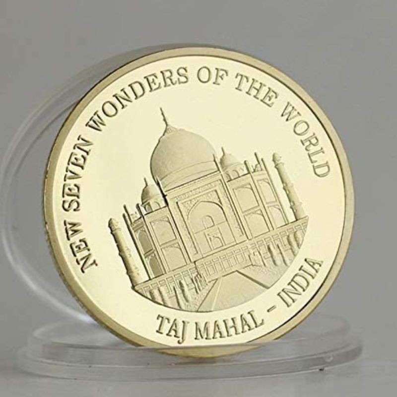 One of New Seven Wonders of World Metal Crafts Coin India Taj Mahal Gold Medal